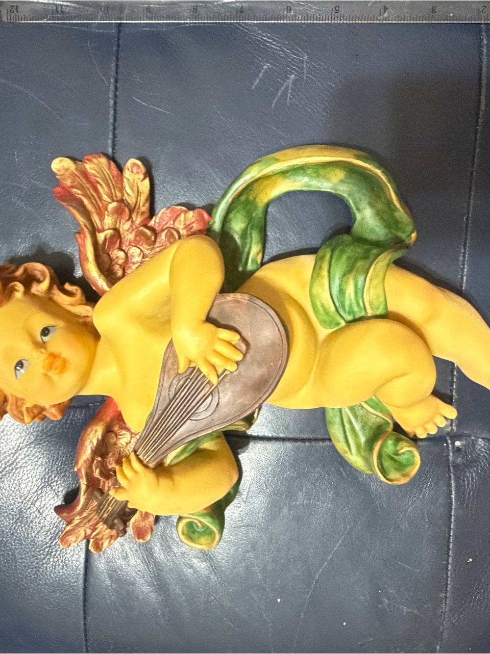Cherub Wall Plaque in Yellow and Green - Decorative Home Accent